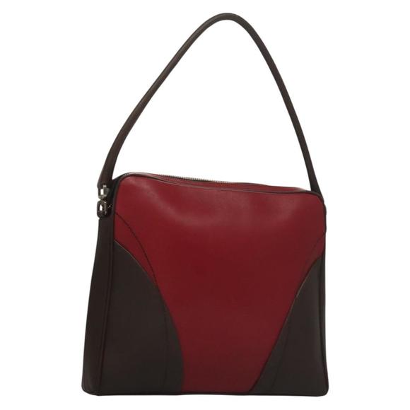 PRADA Shoulder Bag Leather Red Brown Silver Auth ki5846 - Picture 1 of 16